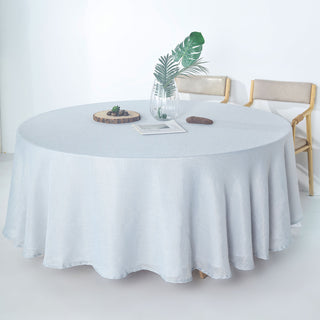 Elegant Silver Seamless Linen Round Tablecloth
