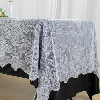 Premium Lace White Seamless Rectangular Oblong Tablecloth - Elevate Your Event Decor