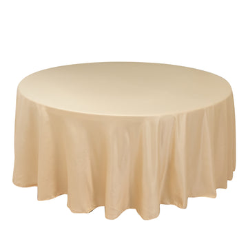 108" Beige Seamless Lamour Satin Round Tablecloth