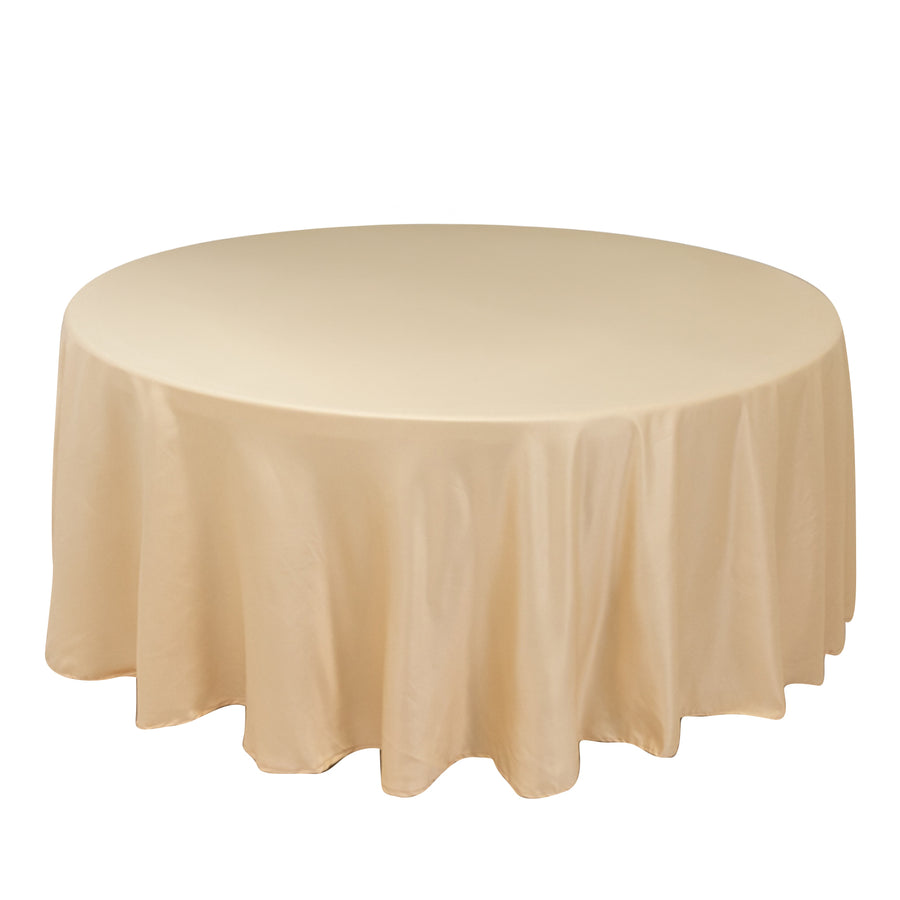 Beige Seamless Lamour Satin Round Tablecloth - 108inch