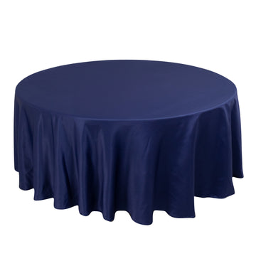 108" Navy Blue Seamless Lamour Satin Round Tablecloth