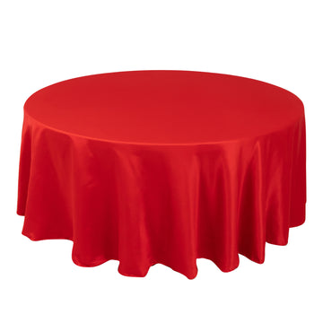 108" Red Seamless Lamour Satin Round Tablecloth