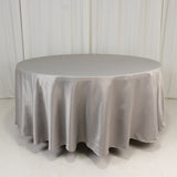 108" Silver Lamour Satin Round Tablecloth