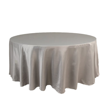 Lamour Satin 108" Round Tablecloth Silver - Durable & Silk-Like Table Cover