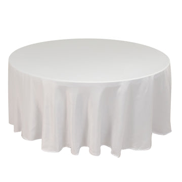 108" White Seamless Lamour Satin Round Tablecloth