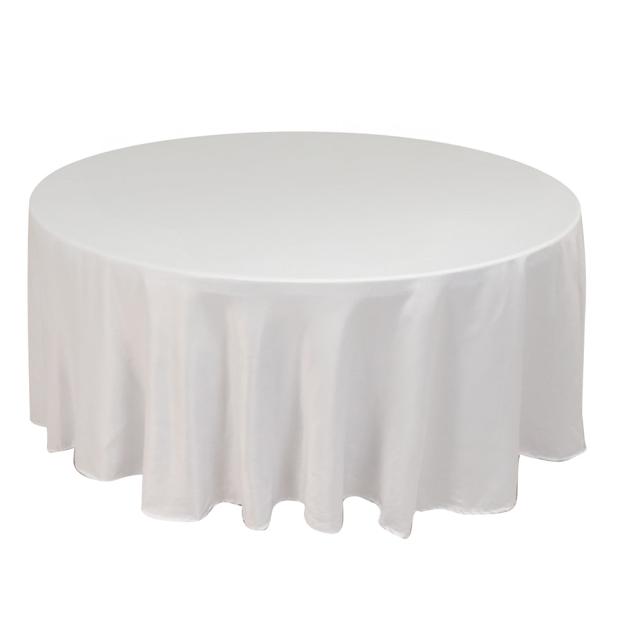 108inch White Seamless Lamour Satin Round Tablecloth