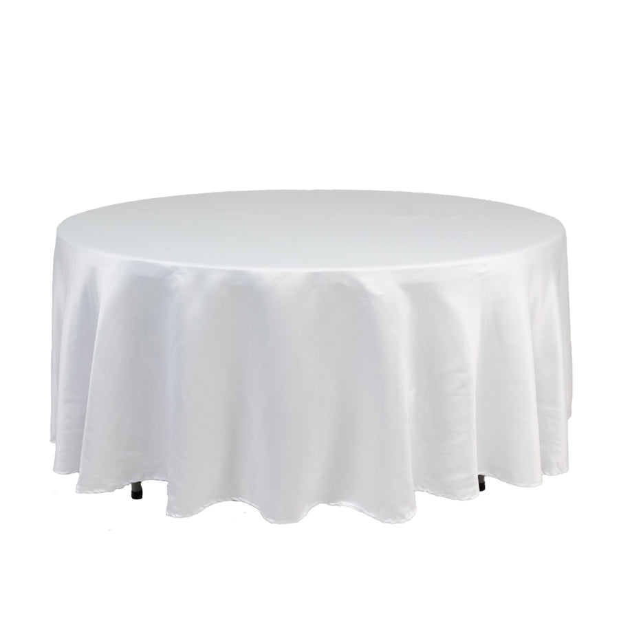 108" White Lamour Satin Round Tablecloth