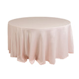 120 Blush Seamless Lamour Satin Round Tablecloth for 5 Foot Table With Floor-Length Drop