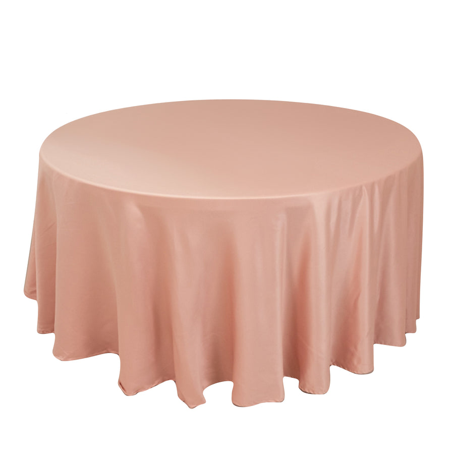 120 Dusty Rose Seamless Lamour Satin Round Tablecloth for 5 Foot Table With Floor-Length Drop