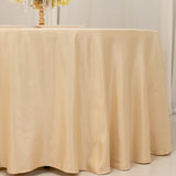 120 Beige Seamless Lamour Satin Round Tablecloth for 5 Foot Table With Floor-Length Drop