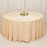 120 Beige Seamless Lamour Satin Round Tablecloth for 5 Foot Table With Floor-Length Drop