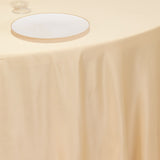 120 Beige Seamless Lamour Satin Round Tablecloth for 5 Foot Table With Floor-Length Drop