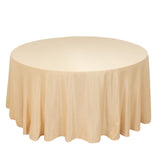 120 Beige Seamless Lamour Satin Round Tablecloth for 5 Foot Table With Floor-Length Drop