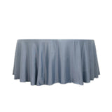 120 Dusty Blue Seamless Lamour Satin Round Tablecloth for 5 Foot Table With Floor-Length Drop