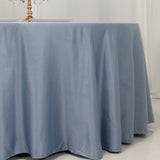 120 Dusty Blue Seamless Lamour Satin Round Tablecloth for 5 Foot Table With Floor-Length Drop