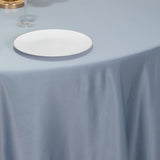 120 Dusty Blue Seamless Lamour Satin Round Tablecloth for 5 Foot Table With Floor-Length Drop