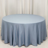 120 Dusty Blue Seamless Lamour Satin Round Tablecloth for 5 Foot Table With Floor-Length Drop