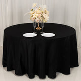 120 Black Seamless Lamour Satin Round Tablecloth for 5 Foot Table With Floor-Length Drop