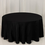 120 Black Seamless Lamour Satin Round Tablecloth for 5 Foot Table With Floor-Length Drop