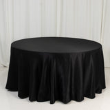 120 Black Seamless Lamour Satin Round Tablecloth for 5 Foot Table With Floor-Length Drop