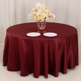 120 Burgundy Seamless Lamour Satin Round Tablecloth for 5 Foot Table With Floor-Length Drop