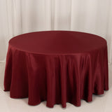 120 Burgundy Seamless Lamour Satin Round Tablecloth for 5 Foot Table With Floor-Length Drop