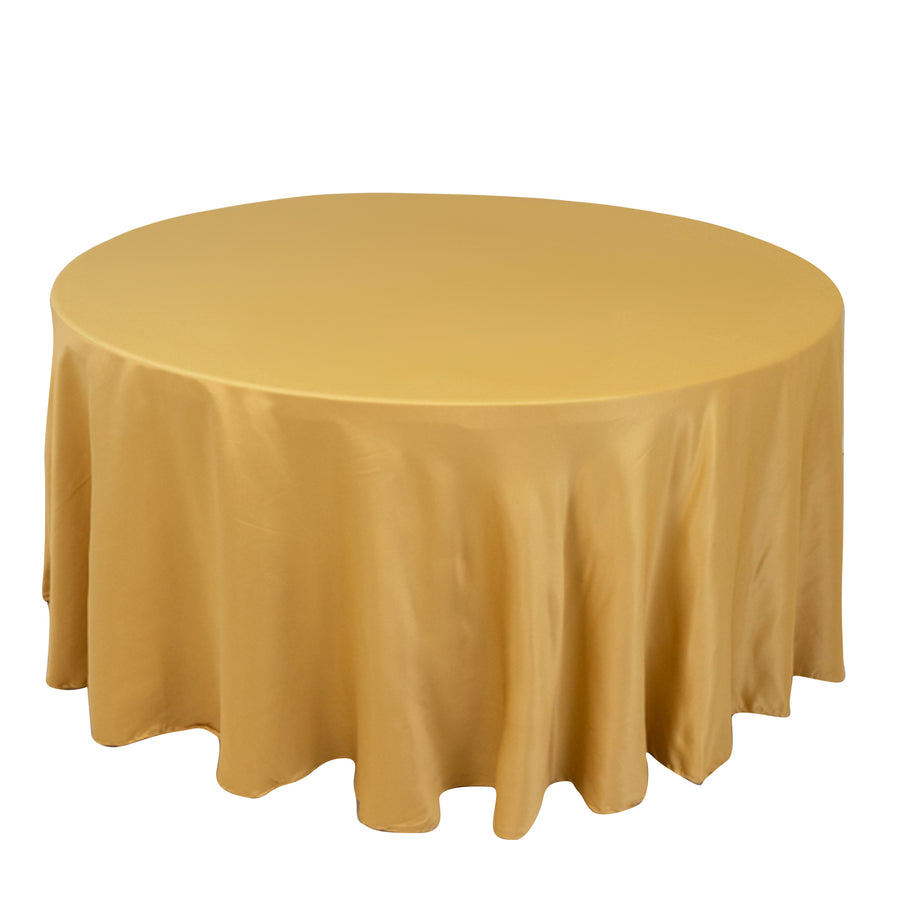 120 Champagne Seamless Lamour Satin Round Tablecloth for 5 Foot Table With Floor-Length