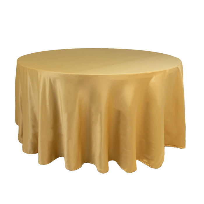 120 Champagne Seamless Lamour Satin Round Tablecloth for 5 Foot Table With Floor-Length