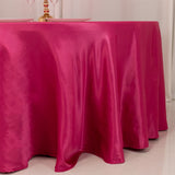 120 Fuchsia Seamless Lamour Satin Round Tablecloth for 5 Foot Table With Floor-Length Drop