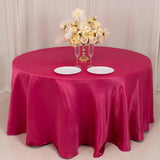 120 Fuchsia Seamless Lamour Satin Round Tablecloth for 5 Foot Table With Floor-Length Drop