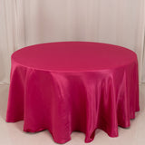 120 Fuchsia Seamless Lamour Satin Round Tablecloth for 5 Foot Table With Floor-Length Drop