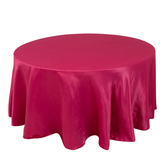 120 Fuchsia Seamless Lamour Satin Round Tablecloth for 5 Foot Table With Floor-Length Drop