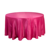 120 Fuchsia Seamless Lamour Satin Round Tablecloth for 5 Foot Table With Floor-Length Drop