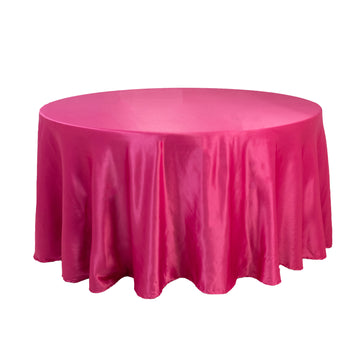 Lamour Satin 120" Round Tablecloth Fuchsia - Seamless Table Cover with Soft Tempered Sheen