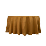 120 Gold Seamless Lamour Satin Round Tablecloth for 5 Foot Table With Floor-Length Drop