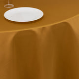 120 Gold Seamless Lamour Satin Round Tablecloth for 5 Foot Table With Floor-Length Drop