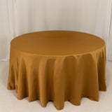 120 Gold Seamless Lamour Satin Round Tablecloth for 5 Foot Table With Floor-Length Drop