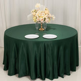 120 Hunter Emerald Green Seamless Lamour Satin Round Tablecloth for 5 Foot Table With Floor-Length