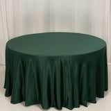 120 Hunter Emerald Green Seamless Lamour Satin Round Tablecloth for 5 Foot Table With Floor-Length