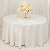 120 Ivory Seamless Lamour Satin Round Tablecloth for 5 Foot Table With Floor-Length Drop