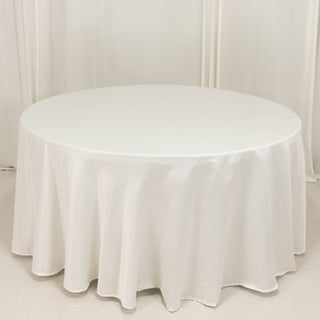 <h3 style="margin-left:0px;"><strong>Seamless Ivory Lamour Satin Round Tablecloth 120”</strong>