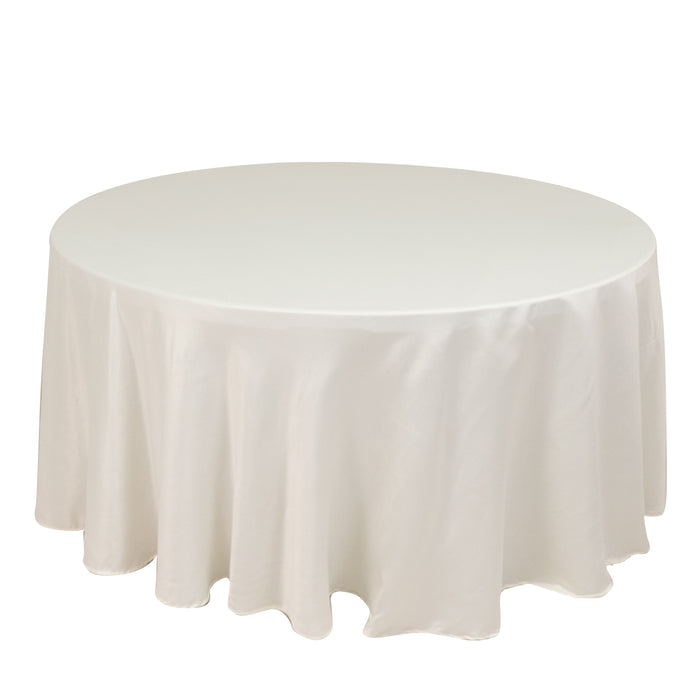 120 Ivory Seamless Lamour Satin Round Tablecloth for 5 Foot Table With Floor-Length Drop