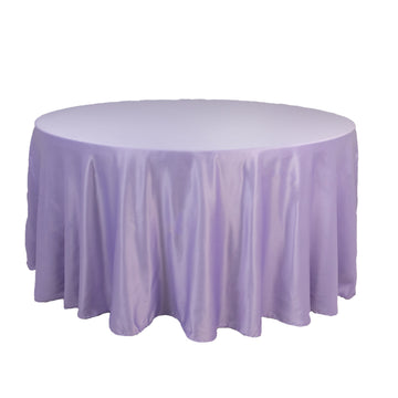 Lamour Satin 120" Round Tablecloth Lavender Lilac - Seamless Table Cover with Soft Tempered Sheen