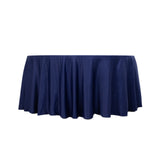 120 Navy Blue Seamless Lamour Satin Round Tablecloth for 5 Foot Table With Floor-Length Drop