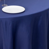 120 Navy Blue Seamless Lamour Satin Round Tablecloth for 5 Foot Table With Floor-Length Drop