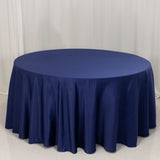 120 Navy Blue Seamless Lamour Satin Round Tablecloth for 5 Foot Table With Floor-Length Drop