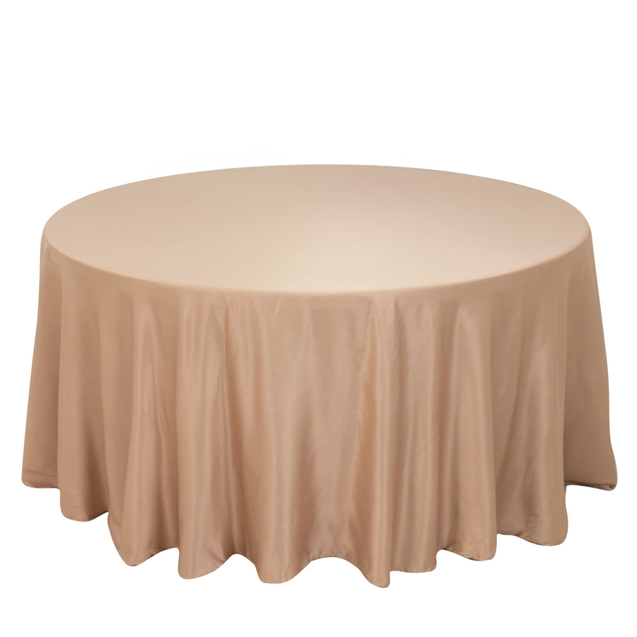 120 Nude Seamless Lamour Satin Round Tablecloth for 5 Foot Table With Floor-Length Drop