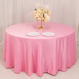 120 Pink Seamless Lamour Satin Round Tablecloth for 5 Foot Table With Floor-Length Drop