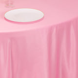 120 Pink Seamless Lamour Satin Round Tablecloth for 5 Foot Table With Floor-Length Drop