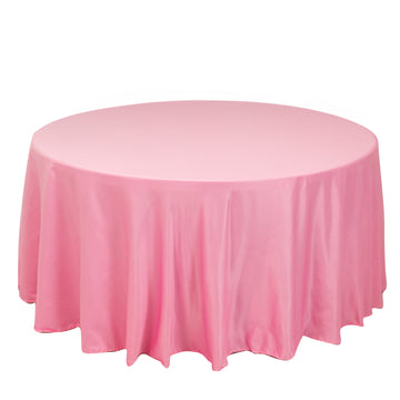 Lamour Satin 120" Round Tablecloth Pink - Seamless Table Cover with Soft Tempered Sheen